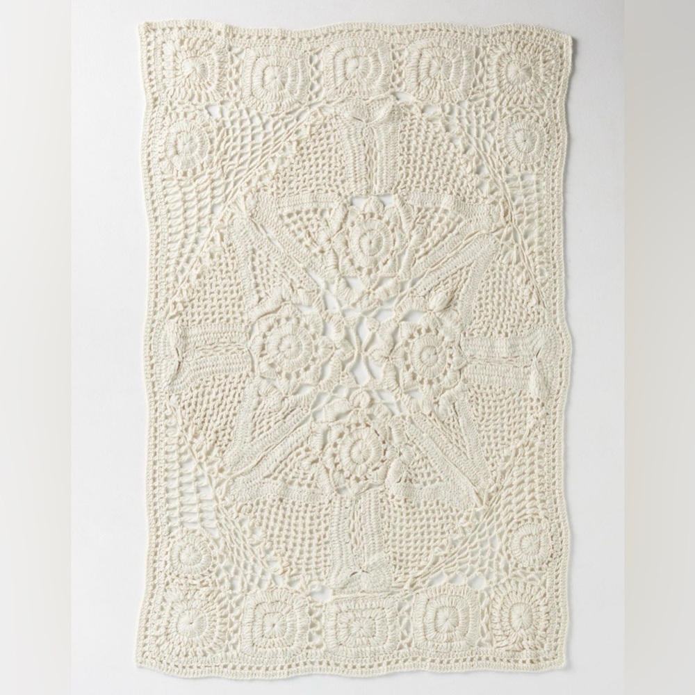 Anthropologie Crochet Lace Throw Blanket